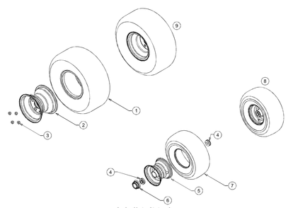 Wheels Diagram and Parts List for LT1024 13AR11CP710-13AR11CP712 Cub Cadet Lawn Tractor